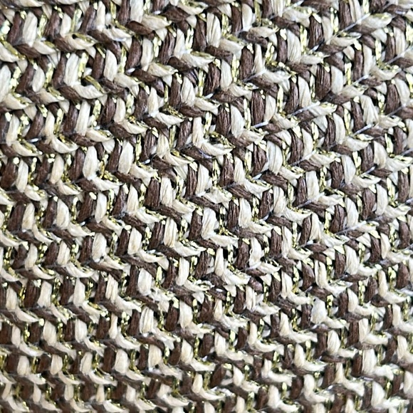 Adrienne Vittadini Straw 5” Wide Brim Floppy Hat Tan Gold - Picture 7 of 10